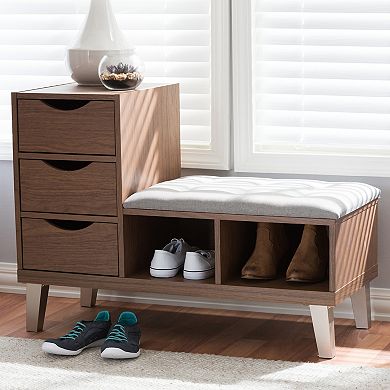 Baxton Studio Modern Walnut 3-Drawer Shoe Storage Bench