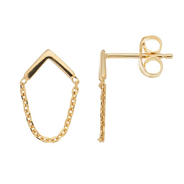 14k Gold Chevron Drape Chain Stud Earrings