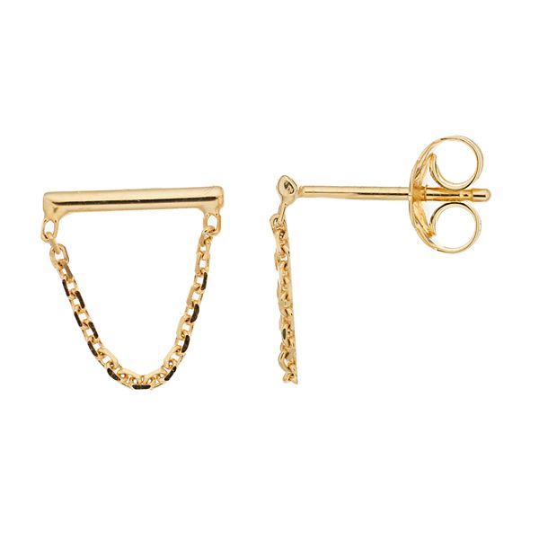14k Gold Bar Drape Chain Stud Earrings