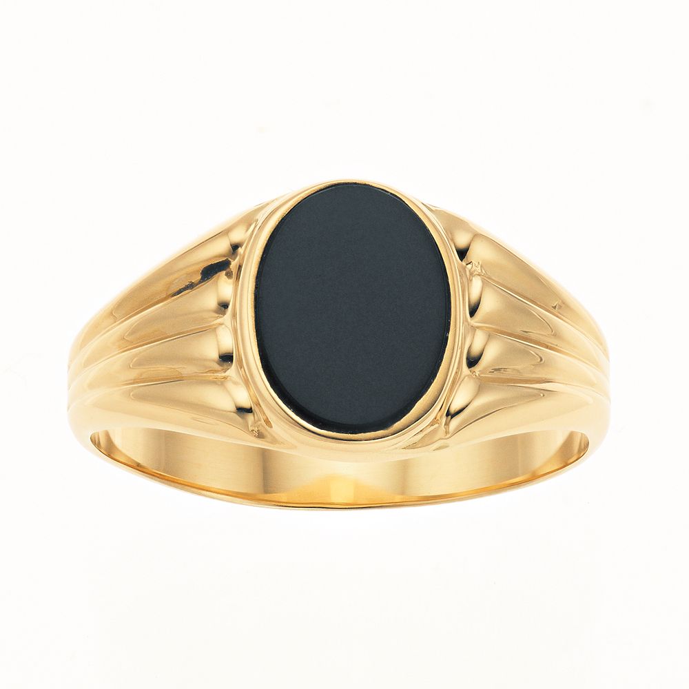 14k Gold Oval Onyx Signet Ring