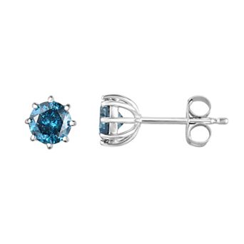 14k White Gold 3/4 Carat T.W. Blue Diamond Stud Earrings