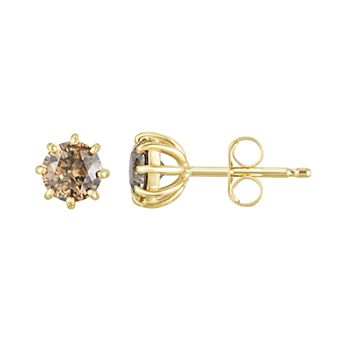 14k Gold 3/4 Carat T.W. Champagne Diamond Stud Earrings