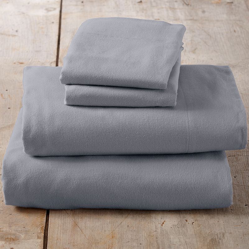 Great Bay Home Cotton Solid Luxurious Flannel Sheet Set, Grey, Twin