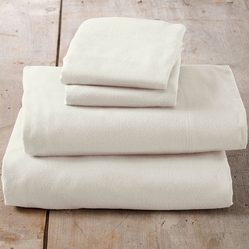 Great Bay Home Cotton Solid Luxurious Flannel Sheet Set, White, FULL SET