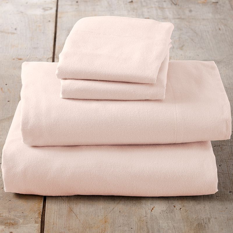 Great Bay Home Cotton Solid Luxurious Flannel Sheet Set, Pink, FULL SET