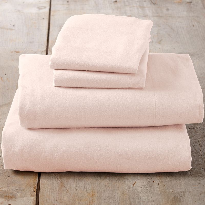 Great Bay Home Cotton Solid Luxurious Flannel Sheet Set, Pink, Queen Set