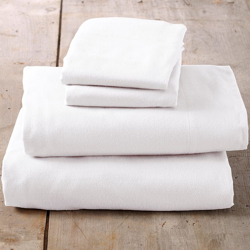 Great Bay Home Cotton Solid Luxurious Flannel Sheet Set, White, King Set