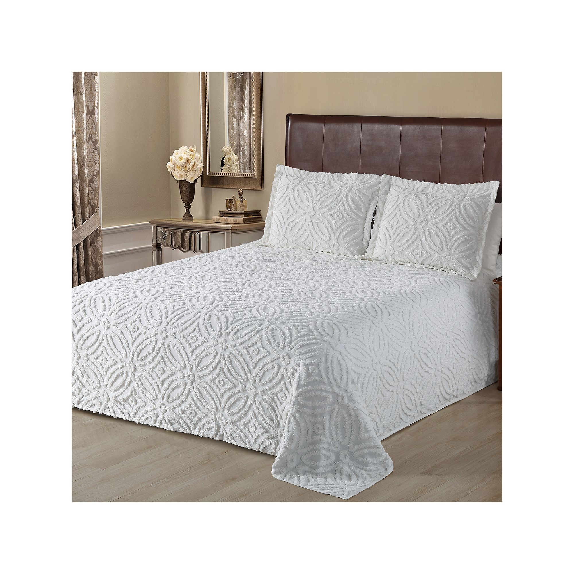 Beatrice Home Fashions Alicia Chenille Wedding Ring Bedspread or Sham, Whit
