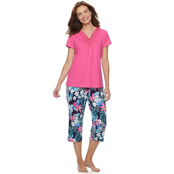 Women's Croft & Barrow® Lace-Trim Tee & Capri Pajama Set