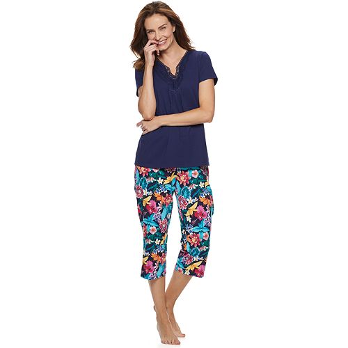 Women's Croft & Barrow® Lace-Trim Tee & Capri Pajama Set