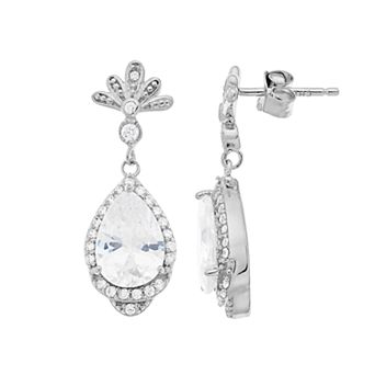 Sophie Miller Sterling Silver Cubic Zirconia Teardrop Earrings