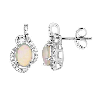 Sophie Miller Sterling Silver Cubic Zirconia Lab-Created Opal Stud Earrings