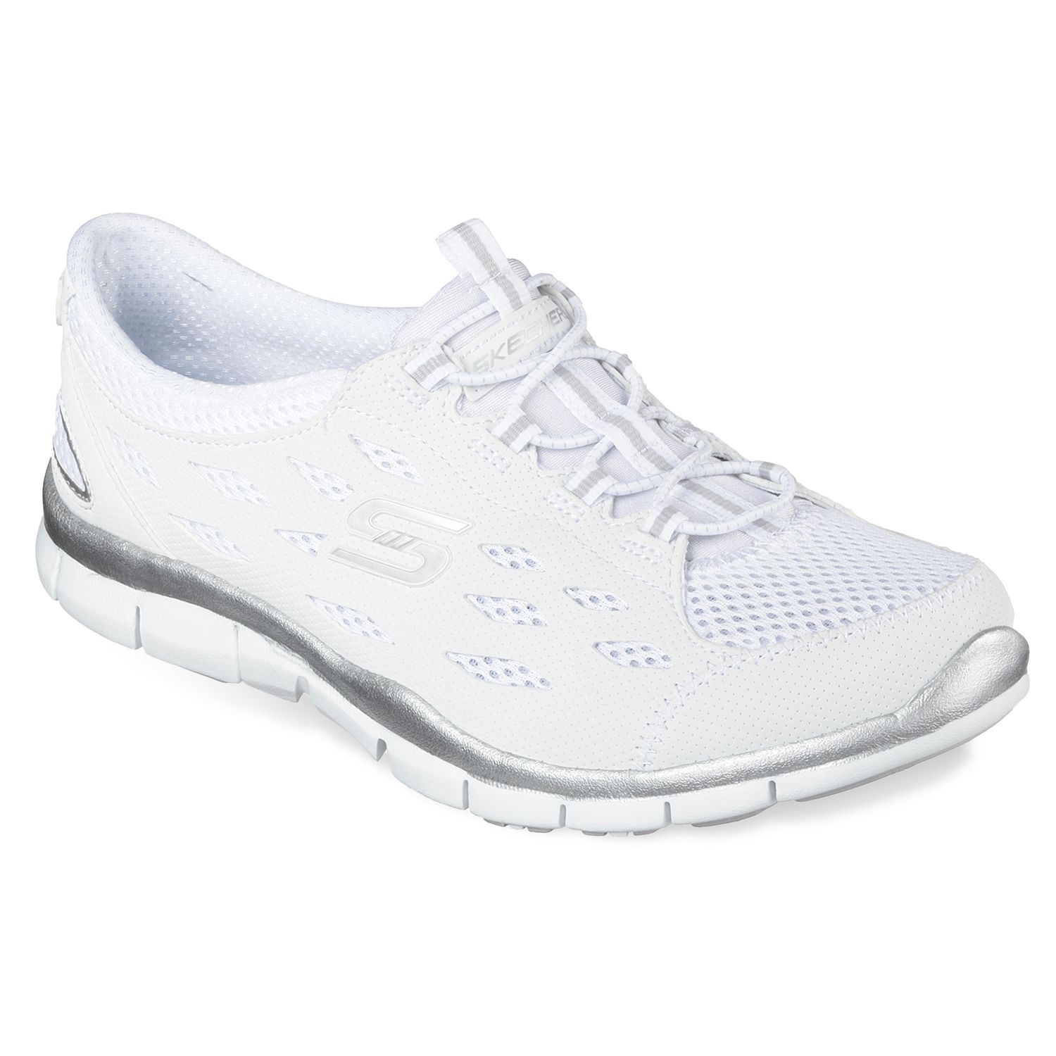 skechers gratis mesh bungee women's slip on athletic shoes