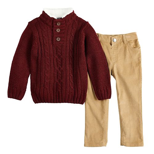 Toddler Boy Little Lad Cable Knit Sweater & Corduroy Pants Set