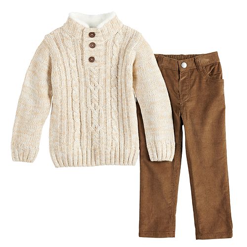 Toddler Boy Little Lad Cable Knit Sweater & Corduroy Pants Set