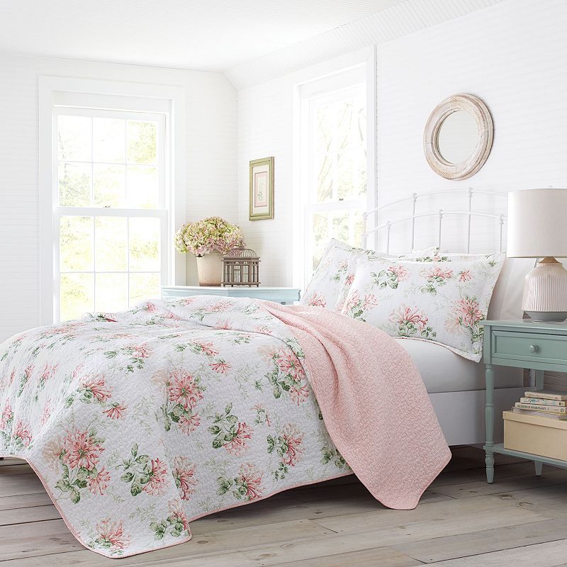 20791005 Laura Ashley Honeysuckle Quilt Set, Pink, Twin sku 20791005