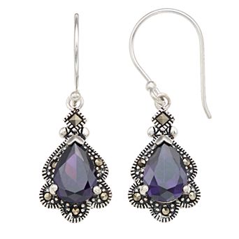 Tori Hill Genuine Marcasite & Purple Glass Teardrop Earrings