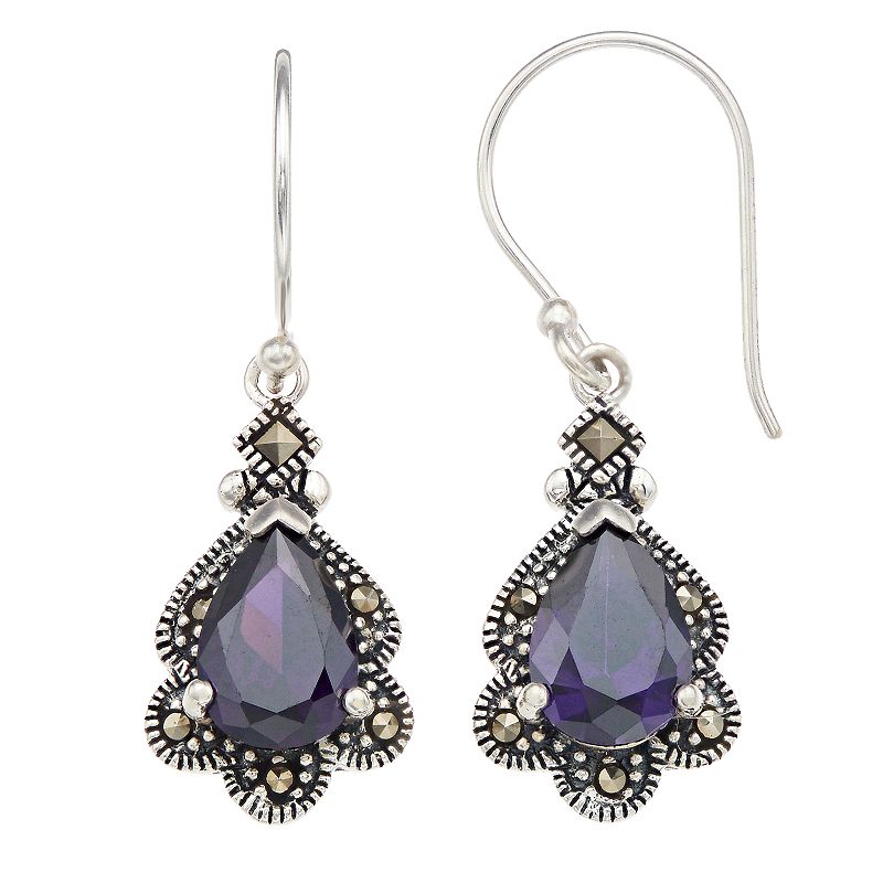 Tori Hill Marcasite & Purple Glass Teardrop Earrings, Womens