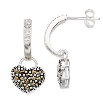 Tori Hill Genuine Marcasite Heart Drop Earrings