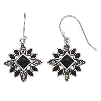 Tori Hill Genuine Marcasite & Onyx Starburst Earrings
