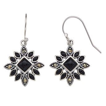 Tori Hill Genuine Marcasite & Onyx Starburst Earrings