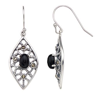 Tori Hill Genuine Marcasite & Onyx Filigree Marquise Earrings