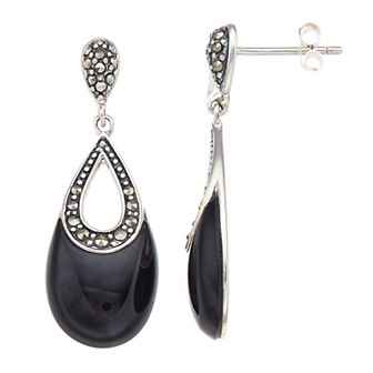 Womens Tori Hill Tori Hill Genuine Marcasite & Onyx Teardrop Dangle Earrings