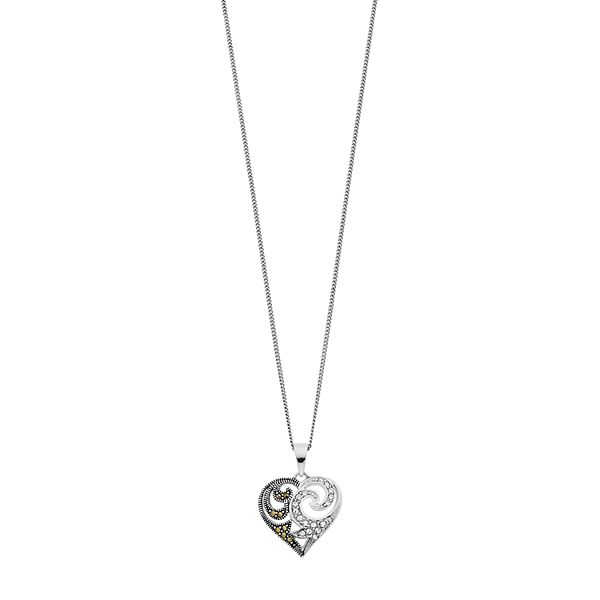 Tori Hill Marcasite & Crystal Black & White Heart Pendant Necklace