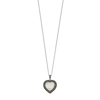 Tori Hill Genuine Marcasite & Mother of Pearl Heart Pendant Necklace