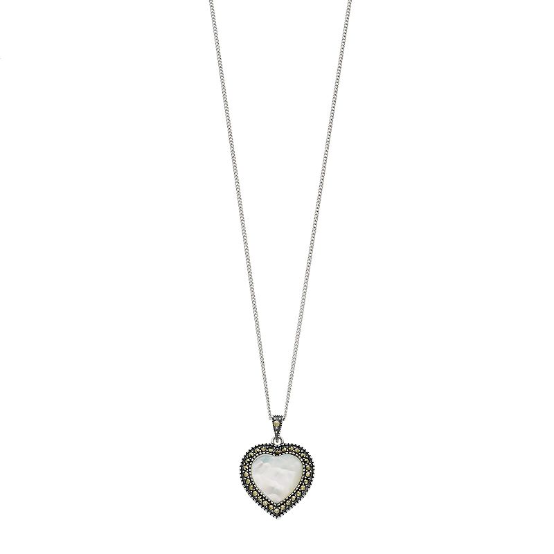 Tori Hill Genuine Marcasite & Mother of Pearl Heart Pendant Necklace, Wome