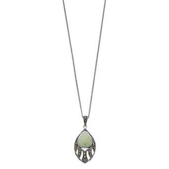 Tori Hill Genuine Marcasite & Jade Marquise Pendant with Chain
