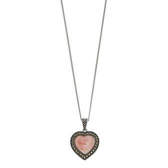 Tori Hill Genuine Marcasite & Pink Shell Heart Pendant with Chain Necklace