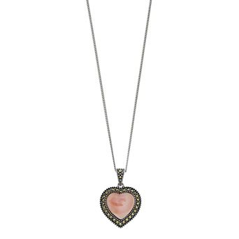 Tori Hill Genuine Marcasite & Pink Shell Heart Pendant with Chain Necklace