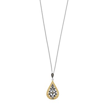 Tori Hill Genuine Marcasite 2-Tone Teardrop Pendant with Chain Necklace