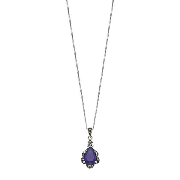 Tori Hill Marcasite & Purple Glass Teardrop Pendant Necklace