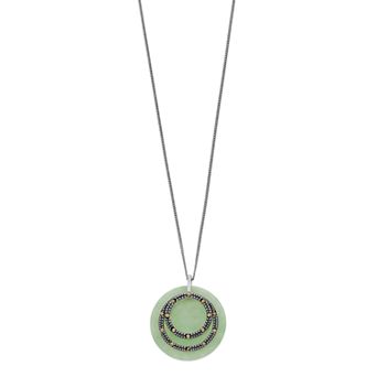 Tori Hill Genuine Marcasite & Jade Circle Pendant with Chain Necklace