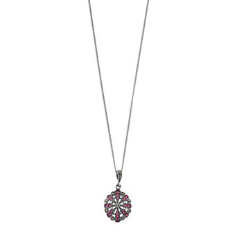 Tori Hill Genuine Marcasite & Pink Crystal Art Deco Pendant with Chain Necklace