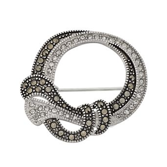 Tori Hill Sterling Silver Marcasite & Crystal Double Knot Brooch