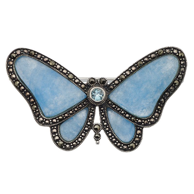 Tori Hill Genuine Marcasite, Topaz & Jade Butterfly Brooch, Womens, Blue