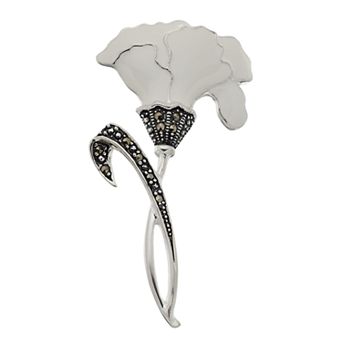 Tori Hill Sterling Silver Marcasite & Enamel Flower Brooch