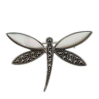 Tori Hill Marcasite & Mother of Pearl Dragonfly Brooch