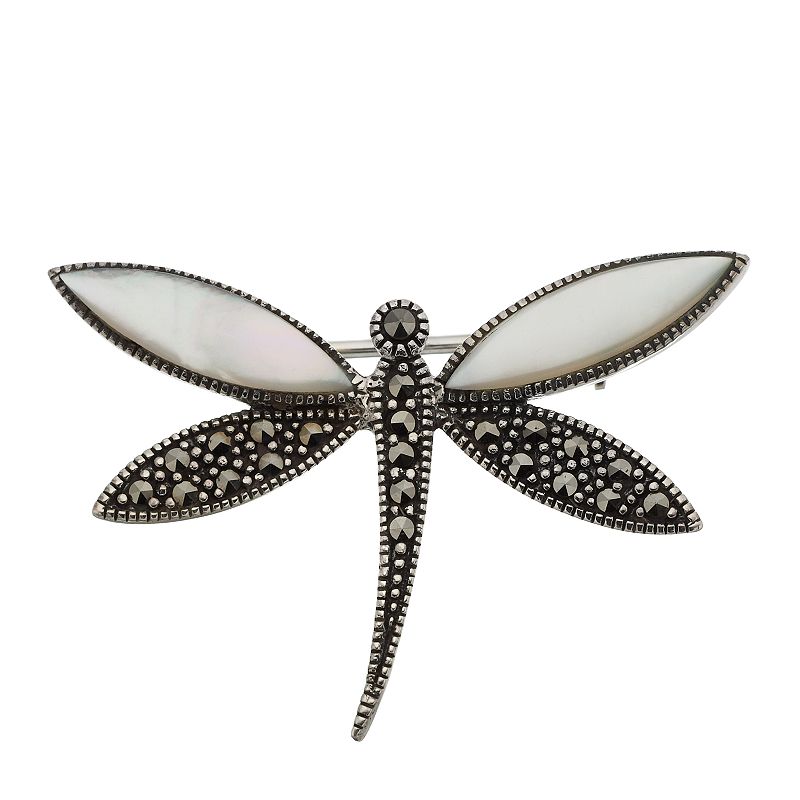 Tori Hill Marcasite & Mother of Pearl Dragonfly Brooch, Womens, Grey