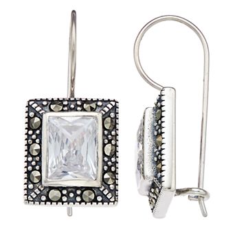 Tori Hill Sterling Silver Marcasite & Crystal Square Drop Earrings