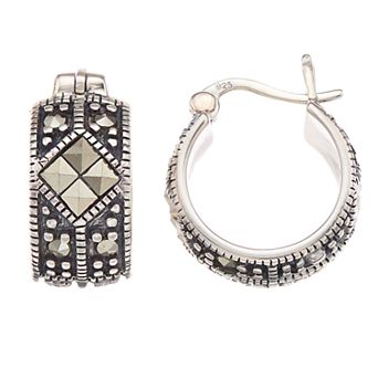 Tori Hill Sterling Silver Marcasite Bold Petite Hoop Earrings