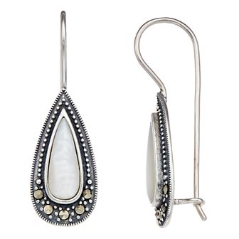 Tori Hill Marcasite & Mother of Pearl Long Teardrop Drop Earrings
