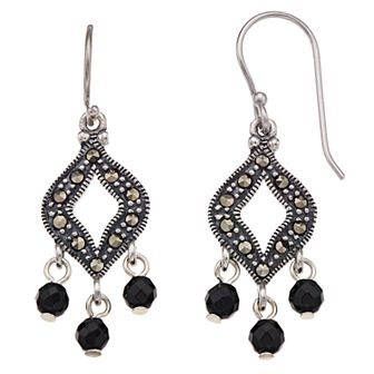 Tori Hill Sterling Silver Marcasite & Onyx Bead Dangle Earrings