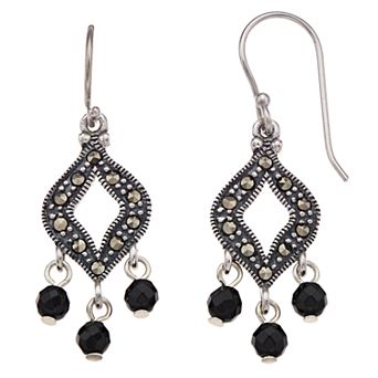 Tori Hill Sterling Silver Marcasite & Onyx Bead Dangle Earrings