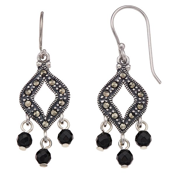 Marcasite & Tibetan Silver Dangle Earrings - 12x30mm Drip Bead Design For Women