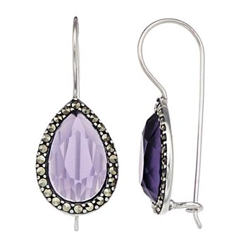 Tori Hill Sterling Silver Marcasite & Purple Glass Teardrop Earrings