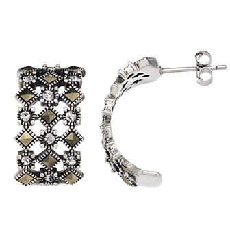 Tori Hill Sterling Silver Marcasite & Crystal Openwork Bold Earrings